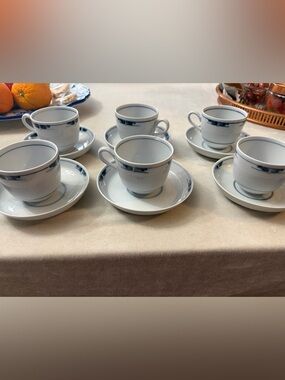 Royal Copenhagen White Porcelain Coffee Cups with Blue Banding (Set of 6)